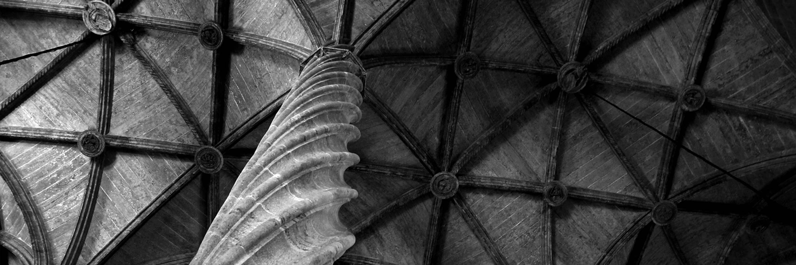 spiral pillar holding up architectural ceiling