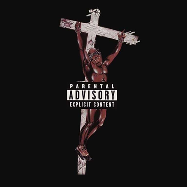 illustrated art of African American man crucified on a cross