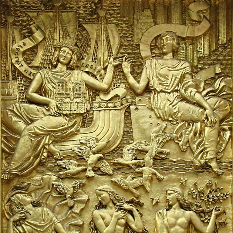 gold sculpture of religious figures